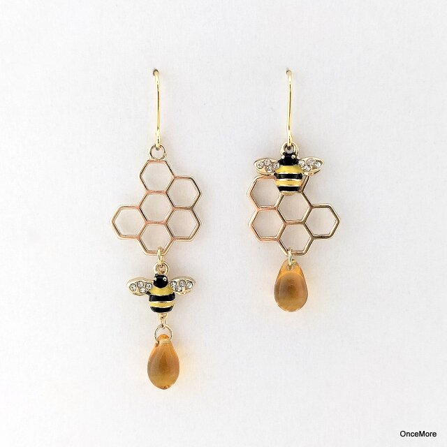 銅ハチミツバチドロップイヤリング ハンドメイド銅イヤリング　並行輸入