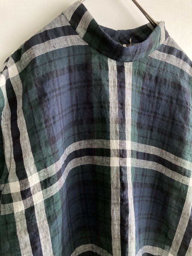 リネンタータンチェックブラウス　