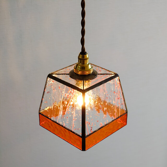 つぶつぶフリットガラスのペンダントライト＊ピンクオレンジ ステンド