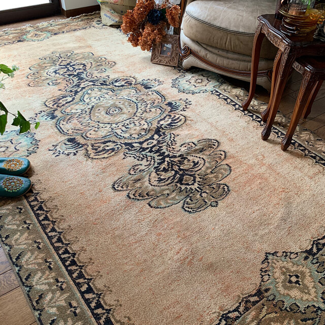 トルコヴィンテージラグ A76超大判 最高級 レア カイセリ グレージュ ブルー トルコヴィンテージラグ A76超大判 最高級 レア カイセリ