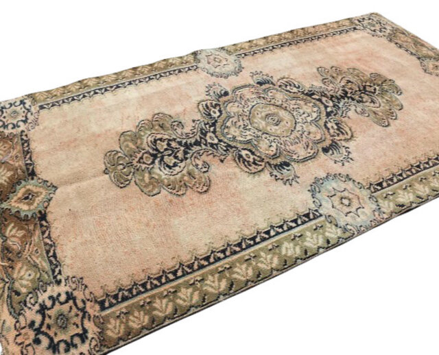 ササ　ペールオレンジ　ランナー　174×65 トルコヴィンテージラグ 超大判 トルコヴィンテージラグ 263×144 オーバーダイ ペール