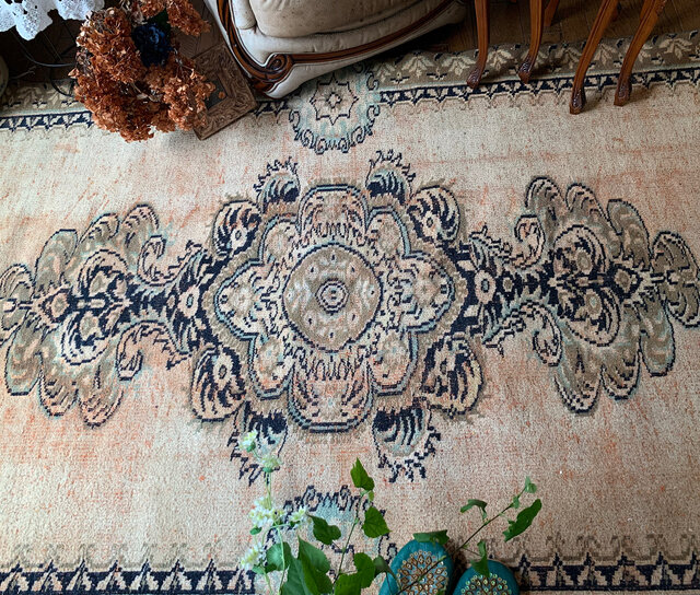 超大判 トルコヴィンテージラグ 263×144 オーバーダイ ペール