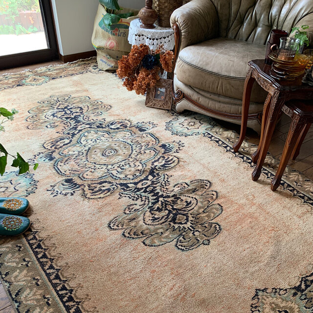 特大　トルコヴィンテージラグ　超大判　283×149 ウシャクラグ　ペールピンク 特大 トルコヴィンテージラグ 超大判 283×149 ウシャクラグ