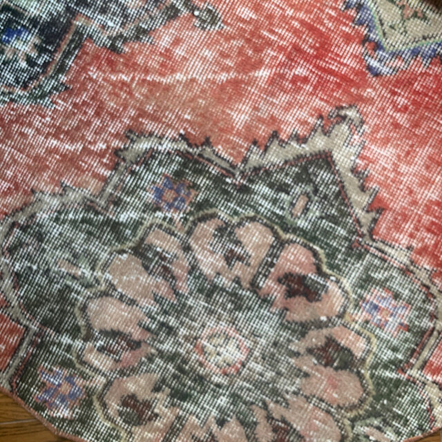 大判137×233赤エンジ×ブルー　メダリオン　シャビー　トルコヴィンテージラグ 37×37 八角形ラグ 赤えんじ×ネイビー トルコヴィンテージラグ