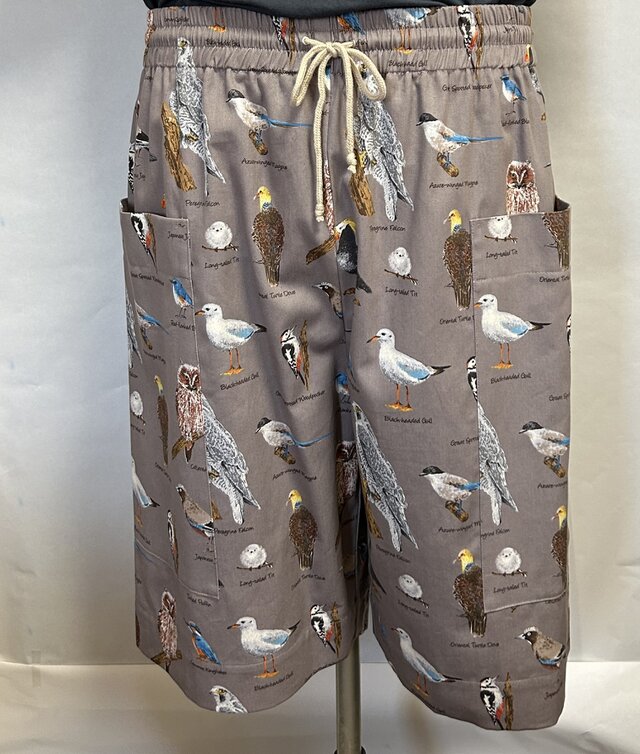 バードプリント ショートパンツ　トープ　ユニセックス　