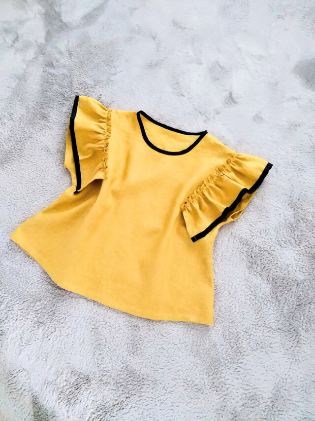 ラスト1着！マスタードカラーリネンフリルブラウス