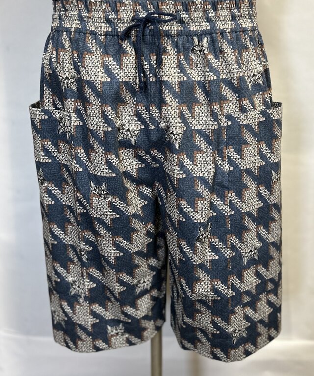 猫柄ショートパンツ　インディゴブルー　ユニセックス　