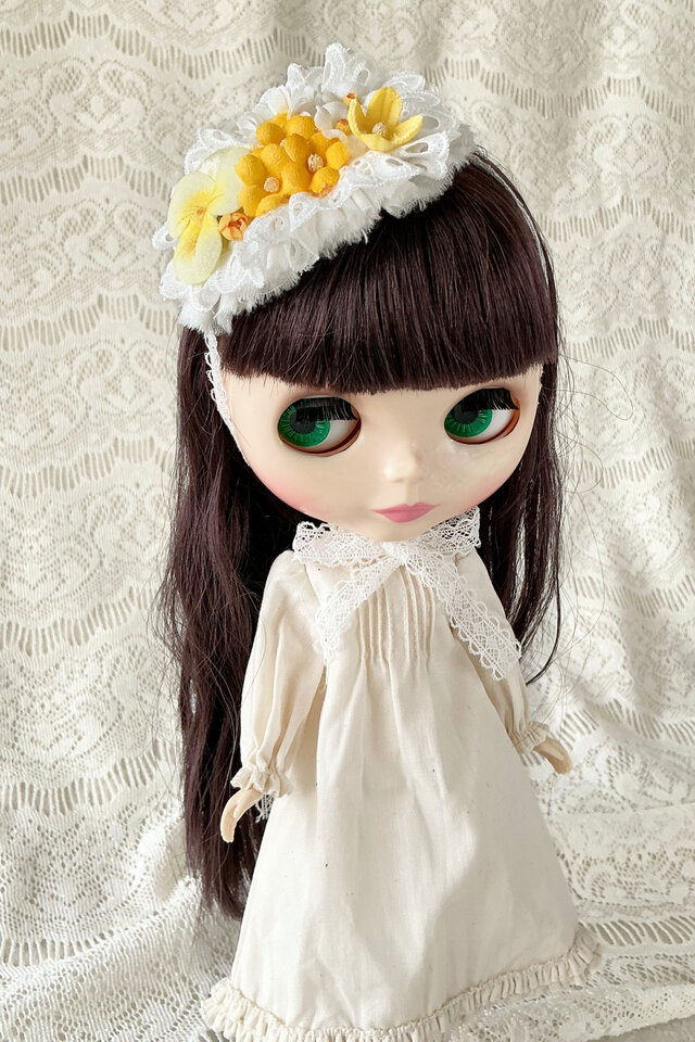 ドール用レースと染め花のスモールヘッドドレス(MLフリー・ビオラ