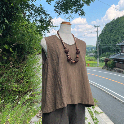 播州織柿渋染めタンクトップ25052