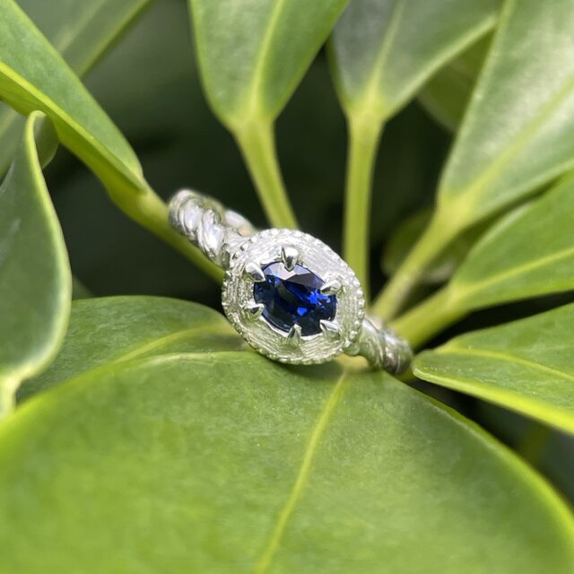 ブルー サファイア 0.78ct OVカット medallion シルバーSV925リング 