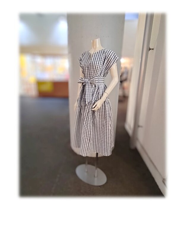 426　１点物　ワンピース　ジャンパースカート　キーネック　ローウェスト　デッドストック浴衣地 　チェック　夏のお出かけ