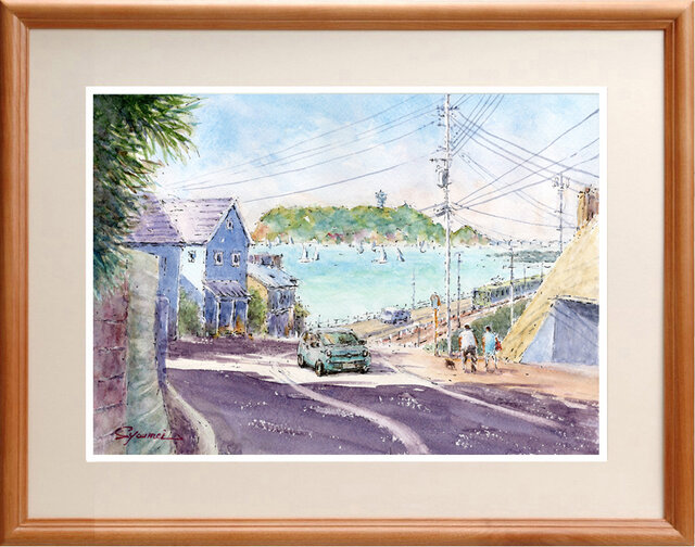 水彩画原画 緑の江の島と七里ガ浜2 ＃679 | iichi 日々の暮らし
