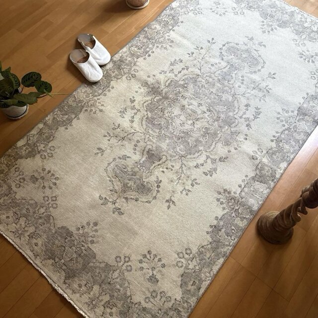 109×202 クリーム×グレージュ 王道メダリオン トルコ