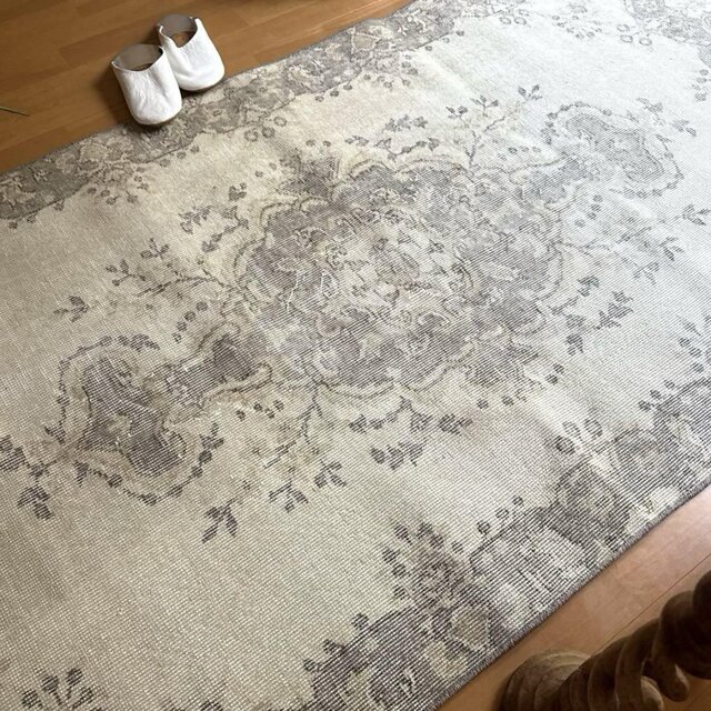 109×202 クリーム×グレージュ 王道メダリオン トルコ
