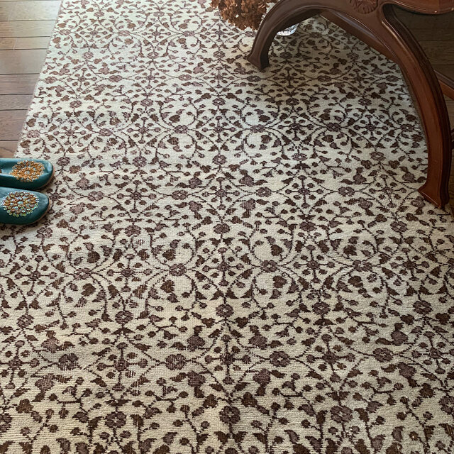 トルコヴィンテージラグ ココアブラウン 211×113 ボタニカル