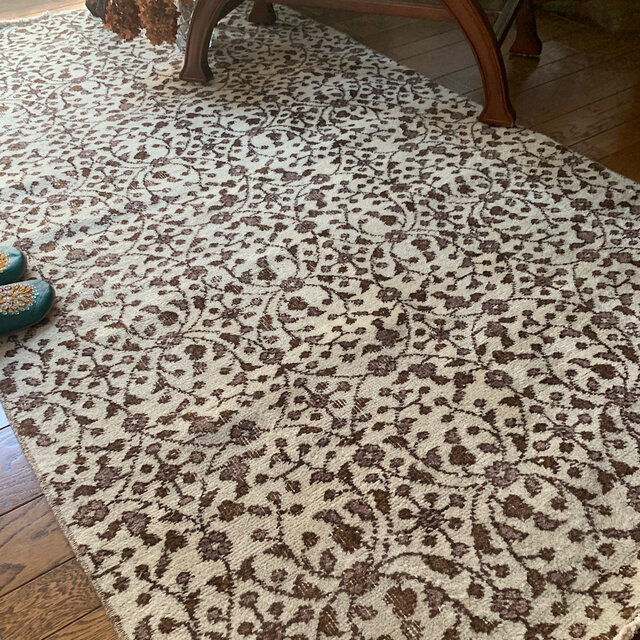 トルコヴィンテージラグ ココアブラウン 211×113 ボタニカル