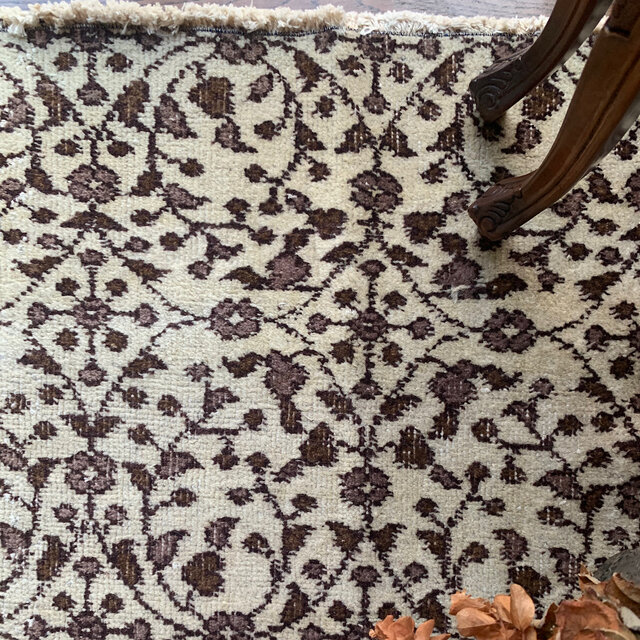 トルコヴィンテージラグ ココアブラウン 211×113 ボタニカル