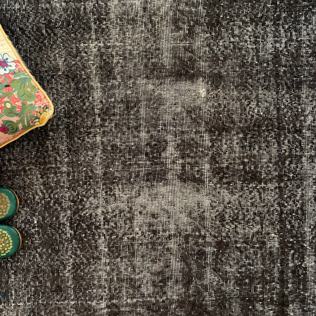 大判 トルコヴィンテージラグ 237×136グレーブラック オーバーダイ