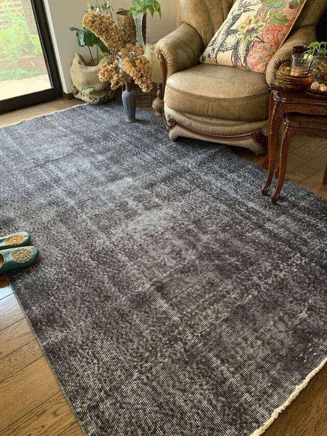 大判トルコヴィンテージラグ237×136グレーブラックオーバーダイトルコ