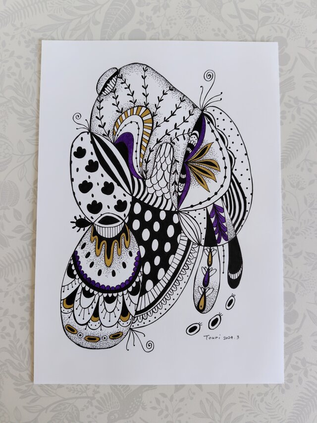 水彩ペン画 タイトル「ジオメトリー」 蠢く／A4サイズ ペン画 原画 | iichi 日々の暮らしを心地よく