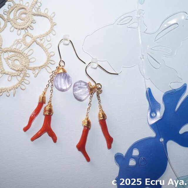 *海を想う*アメジストのシェルとサルディーニャのピアス