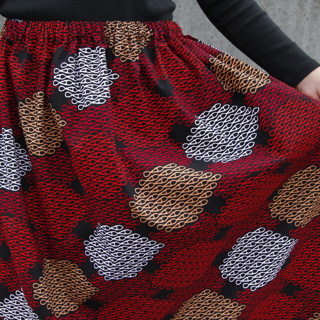 アフリカ布のギャザースカート（ 幾何学模様 ）アフリカン