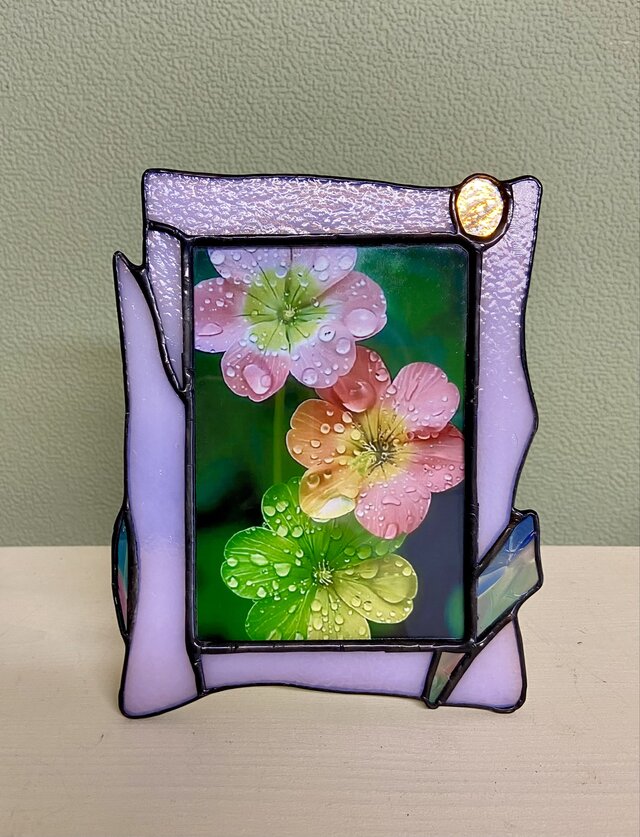 ステンドグラスのフォトフレーム、ピンク