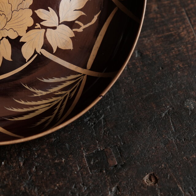 芍薬と菖蒲◇時代物 漆芸蒔絵中皿 古漆器 骨董/antiques 古民家 古道具