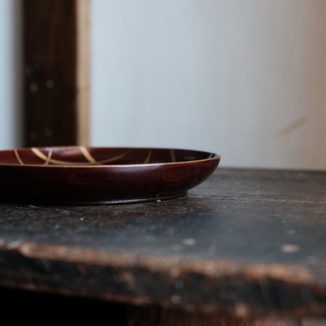 芍薬と菖蒲◇時代物 漆芸蒔絵中皿 古漆器 骨董/antiques 古民家 古道具