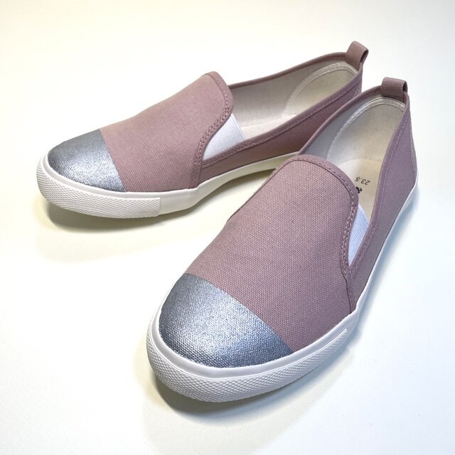 ◆プチプラ◆ バイカラー軽量スリッポン (グレイッシュパープル x シルバー) 22.5cm〜24.5cm