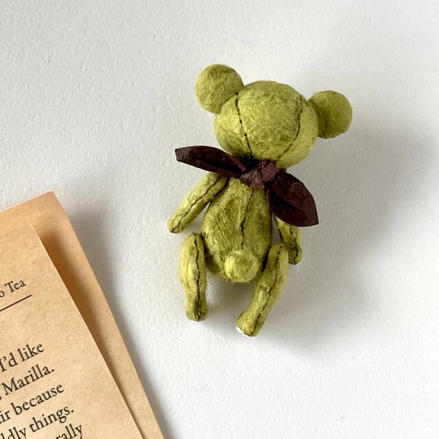 身長5cmのミニチュアテディベア／オリーブグリーン(和紙で作った小さな