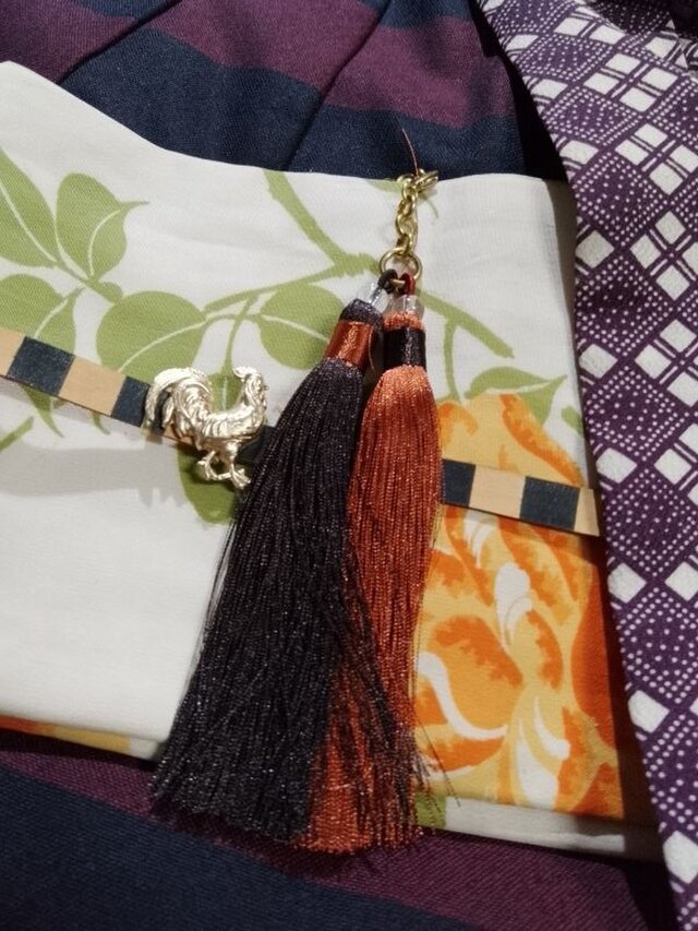 黒×茶バイカラータッセル根付ストラップ　着物や浴衣の帯飾り・かんざし・ネックレスパーツとしてのコピーのコピー