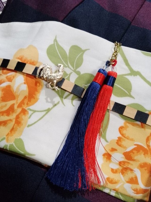 青×赤バイカラータッセル根付ストラップ　着物や浴衣の帯飾り・かんざし・ネックレスパーツとしてのコピーのコピーのコピー