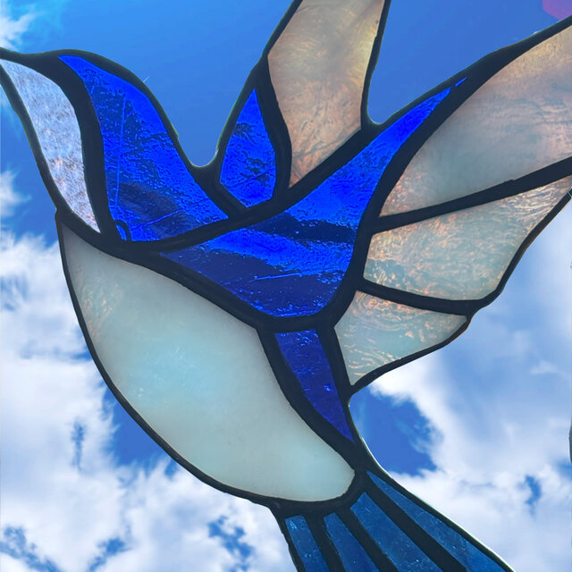 ステンドグラス サンキャッチャー『Hummingbird～瑠璃色のハチドリ