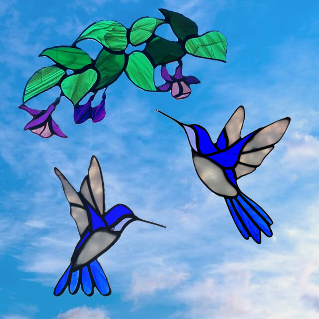 ステンドグラス サンキャッチャー『Hummingbird～瑠璃色のハチドリ