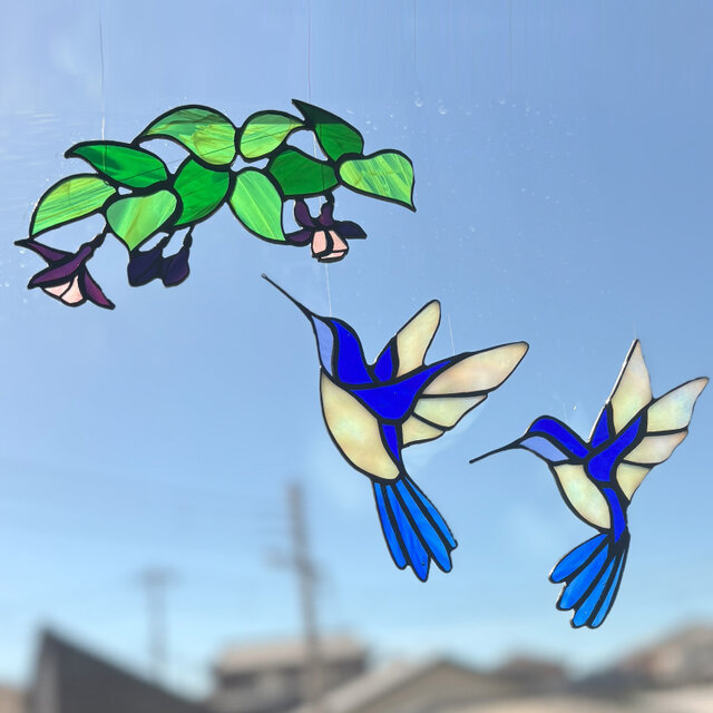 ステンドグラス サンキャッチャー『Hummingbird～瑠璃色のハチドリ