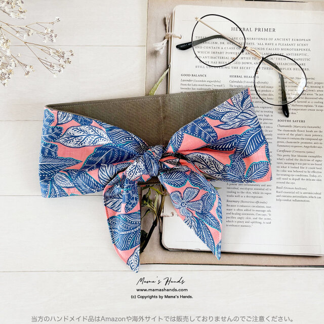 《サーモンピンク × 青 x カーキ》おしゃれ 爽やかなリーフ柄 綿 夏 保冷剤 冬 カイロ ネッククーラー スカーフ