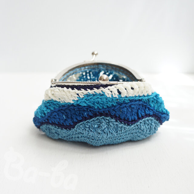 ばあば ⛱ 波なみ模様のがま口（vagues bleues・C1775）