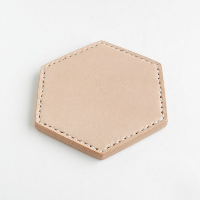 ７mmのヌメ革のレザーコースター・六角