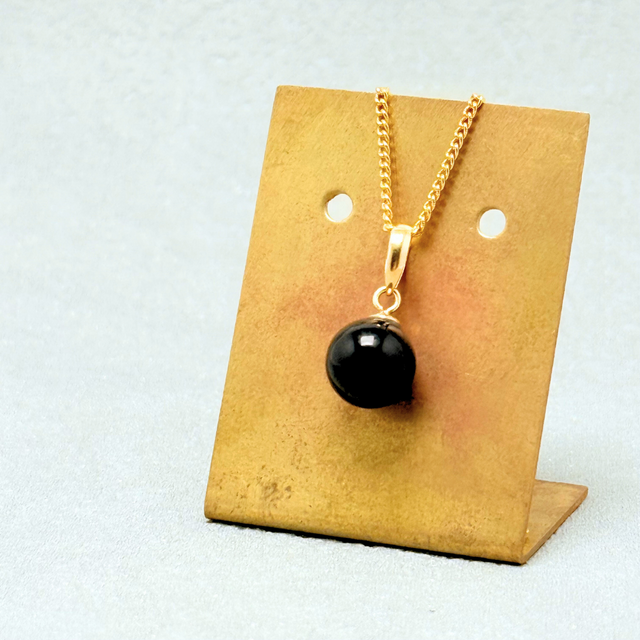 8mm シンプル オニキス/黒瑪瑙  K18 K24GP 天然石ネックレス - 純L