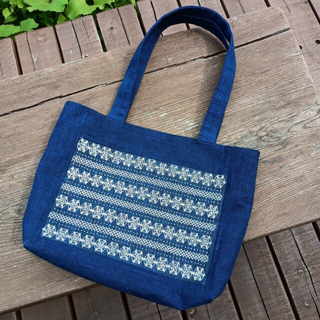 天然藍染・刺し子【一点もの丁寧な手しごとトートバッグ・手提げバッグ】 250608-3