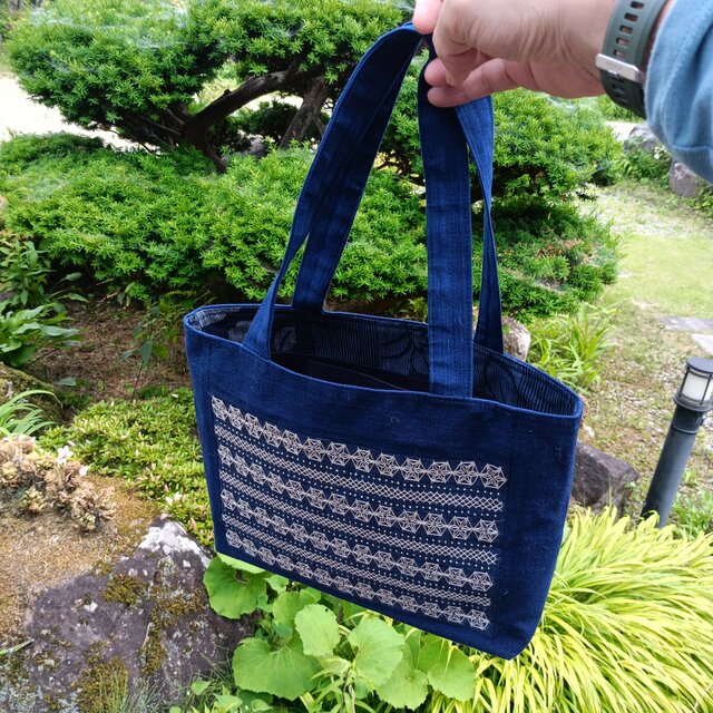天然藍染・刺し子【一点もの丁寧な手しごとトートバッグ・手提げバッグ