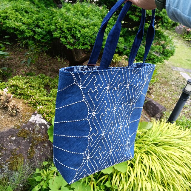 天然藍染・刺し子【一点もの丁寧な手しごとトートバッグ・手提げバッグ