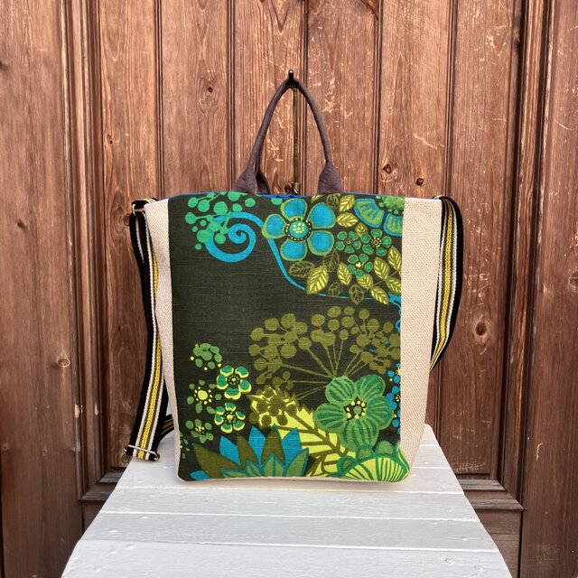 2wayショルダー　トートバッグ　ヴィンテージ　グリーンの植物