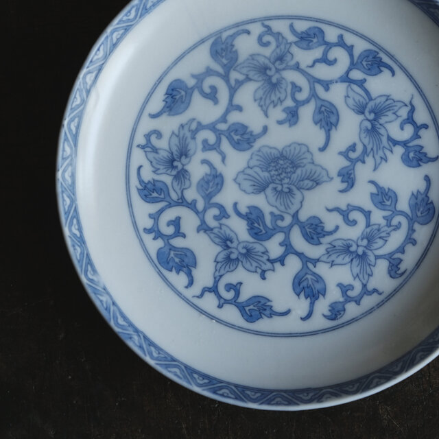 エレガントな花とリーフ◇時代印判中皿 骨董・antiques 古道具