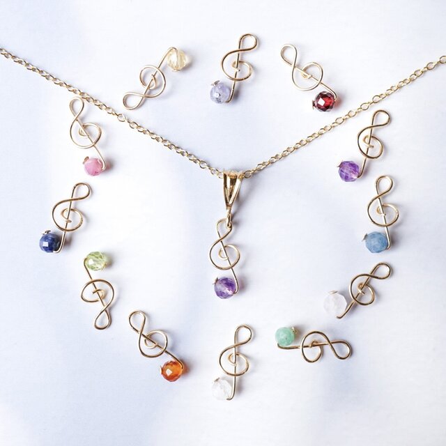 【誕生石が選べる】ト音記号 ネックレス 音符 音楽 天然石 アクセサリー ギフト対応 プレゼント