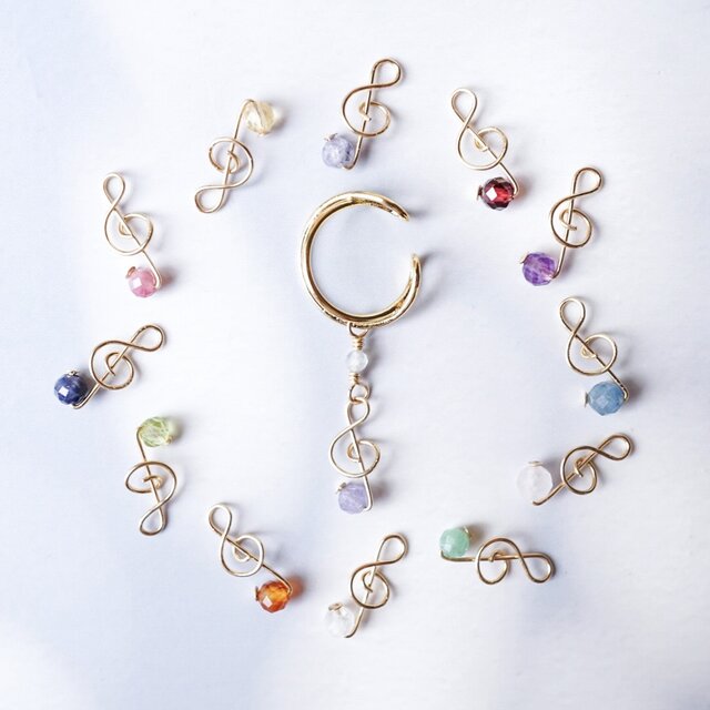 【誕生石が選べる】ト音記号 片耳 イヤーカフ 音符 音楽 天然石 アクセサリー ギフト対応 プレゼント