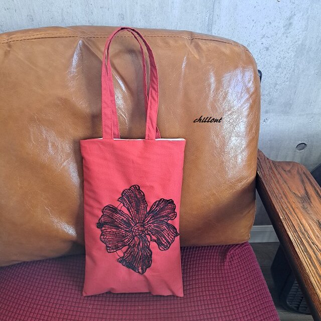 【sale】【トートバッグ】レッド×ブラックフラワーレース【0862】