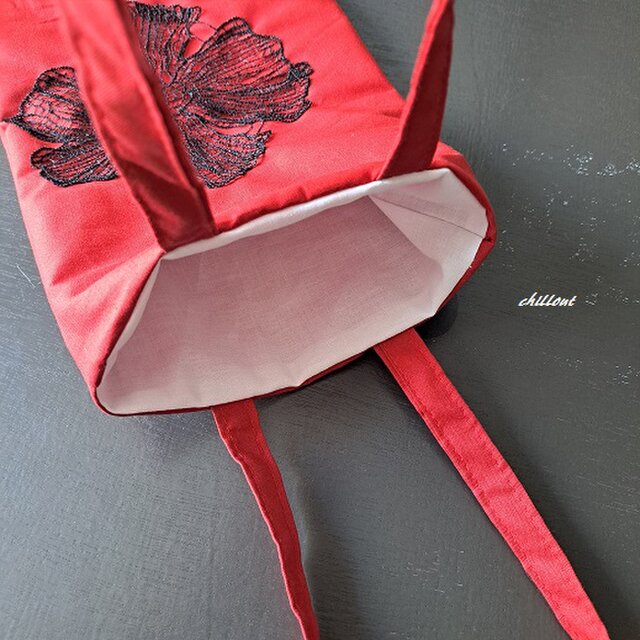 【sale】【トートバッグ】レッド×ブラックフラワーレース【0862】
