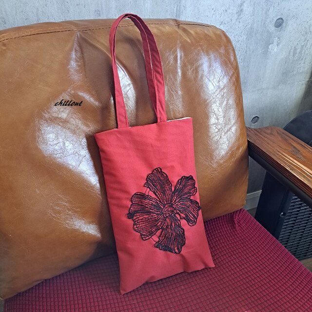 【sale】【トートバッグ】レッド×ブラックフラワーレース【0862】